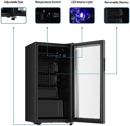 Saeoola Beverage Refrigerator, 3.2 Cu.ft Mini Fridge with Double Glass Door, Cooler for Soda, Beer or Wine for Home, Office or Bar with Adjustable Removable Shelves (Black) - Image 4