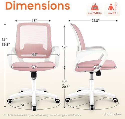 NEO CHAIR Home Office Desk Chair Ergonomic Mesh with Lumbar Support, Pink - Image 2