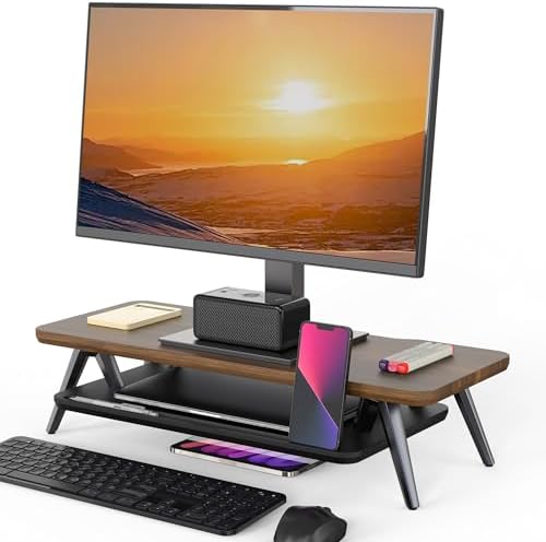Fenge Monitor Stand Riser, Wooden Desk Shelf with 2-Tier Storage by Fenge