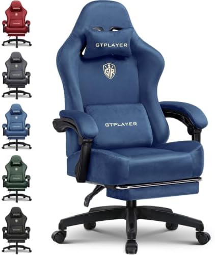 GTPLAYER Gaming Chair Fabric with Pocket Spring Cushion, Big and Tall Gamings Chairs 350LBS High Back Computer Chair with Footrest for Adults Lumbar Support Swivel Game Chair for Office Gaming Blue by GTPLAYER
