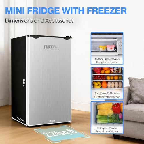 OSTBA 3.2 Cu.Ft Mini Fridge with Freezer, Single Door Compact Refrigerator - Image 7