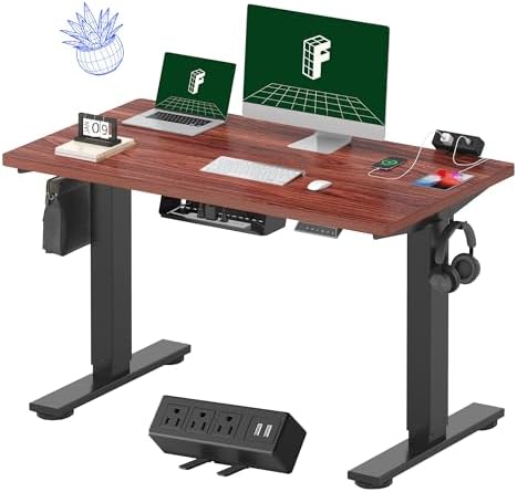 FLEXISPOT EN2 48"x24" Standing Desk with Power Strip Bundle, Mahogany by Unknown