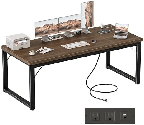 Mericonia 63 Inch Computer Desk with Power Outlets, 1.2" Thick Office Table by MERICONIA