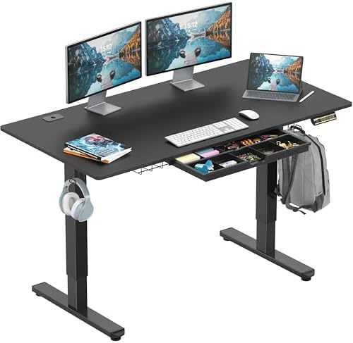 SHW 55 x 28 Electric Height Adjustable Standing Desk w/Drawer, Black by SHW