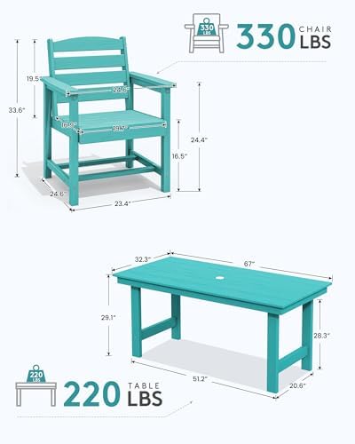 SERWALL HDPE Dining Set with Umbrella, Outdoor Dining Set for 6, Aruba - Image 5
