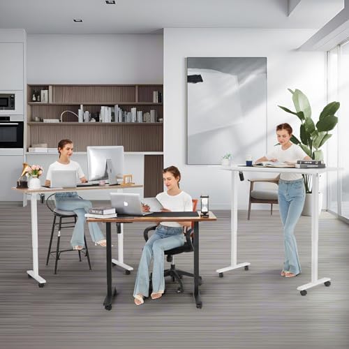 farexon 4 Memory Heights, 27.9''-46.8'' Lifting Range, Double Hooks, Rounded Corners, Adjustable Sit Stand up Desk for Home Office - Image 4