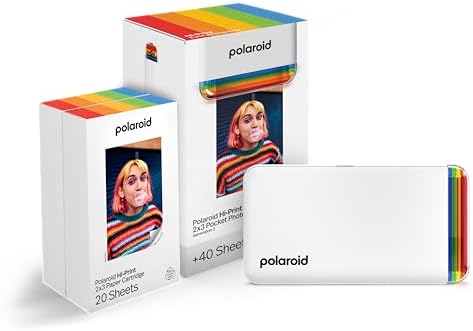 Polaroid Hi-Print + Paper Bundle - 2nd Generation Bluetooth Connected 2x3 Pocket Photo Dye-Sub Printer - White Printer + 40 Photos (6438) by Polaroid