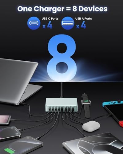 USB C Charger 200W USB C Charger Block,Upgraded GaN III 8-Port Fast Charging Station Hub,PD 65W Laptop Charging Adapter Compatible with MacBook Pro/Air,DELL,Steam Deck,iPhone 16/15/14,Galaxy S23/22 - Image 4