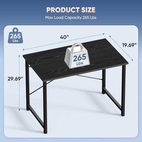DUMOS 40 Inch Office Small Computer Desk Modern Simple Style Writing Study Work Table for Home Bedroom - Wood Black - Image 3