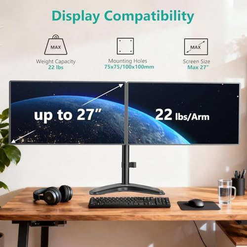 WALI Free Standing Dual Monitor Stand for 13-27 inch Screens,22 lbs per Arm - Image 2