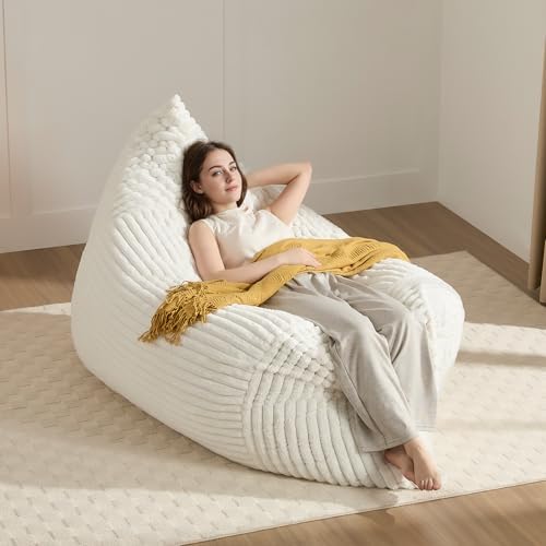 3-in-1 Giant Bean Bag Chair for Adults & Kids, Convertible Floor Sofa to Mattress, High-Density Foam Chair Bed with Washable Cover, Multi Functional Lounge Couch for Bedroom, Living Room (Beige) by Gericco