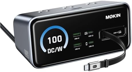 MOKiN 100W Max Charging Station with Retractable Cord, 8-in-1 Power Strip by MOKiN
