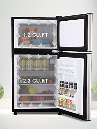 KRIB BLING 3.5 Cu.Ft Mini Fridge,Small Refrigerator 7 Level Adjustable Thermostat Removable Shelves with Stainless Steel 2 door for Office Dorm Apartment Silver - Image 2