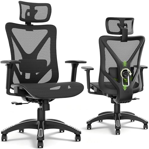 ELABEST Mesh Office Chair,Ergonomic Computer Desk Chair,Sturdy Task Chair- Adjustable Lumbar Support & Armrests,Tilt Function,Comfort Wide Seat,Swivel Home Office Chair (Onyx) by ELABEST