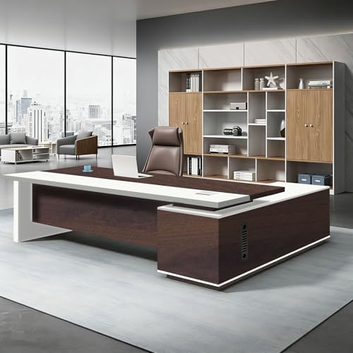L Shaped Executive Desk with Drawers, Large Office Desk with Storage Cabinet, Wood L Shape Desk for Home Office or Business Workspace, Left or Right Cabinet Option, Multiple Sizes & Colors by Unknown