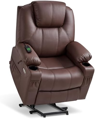 MCombo Large Power Lift Recliner Chair with Massage and Heat for Tall Elderly People, 3 Positions, Cup Holders, and USB Ports, Faux Leather 7516 (Large, Light Brown) by MCombo