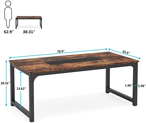 Tribesigns Modern Computer Desk, 70.8 x 35.4 inch Large Executive Office Desk Computer Table Study Writing Desk Workstation for Home Office,Rustic/Black - Image 3