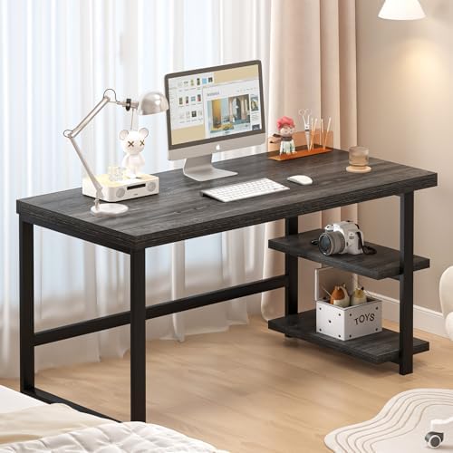 FOLUBAN 47 Inch Computer Desk with Storage Shelves, Modern Home Office Desk, Small Study Writing Desk Gaming Table Workstation for Bedroom Living Room, Industrial Dark Gray - Image 5
