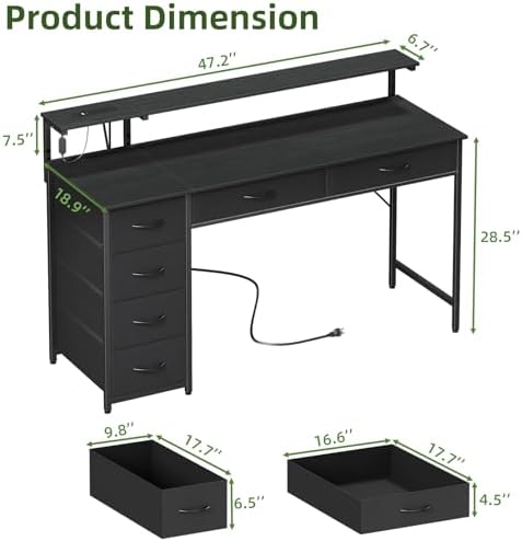 Somdot 47 Inch Gaming Desk with Power Outlet and LED Lights, Computer Desk - Image 3