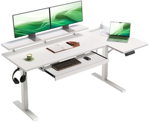 OffiGo 55 Inch Reversible L Shaped Electric Standing Desk, White by OfficeGo-ForHomeOfficeWork