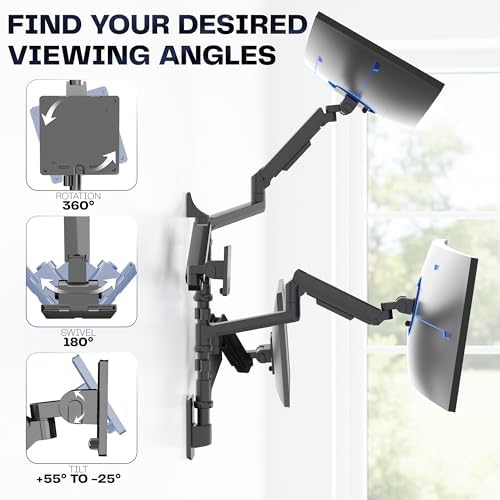 VIVO Quad Ultrawide Wall Mount, Heavy Duty Pneumatic Arm Monitor Station, Fits Four 38 inch Screens, Pneumatic Height Adjustment and 140lb Weight Capacity, Black, MOUNT-V400D - Image 5