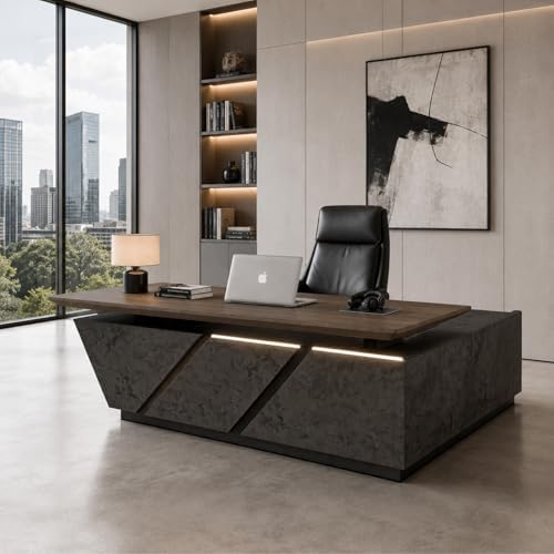 SAINTCY 86.6" Large L-Shaped Executive Standing Desk, Left Return by SAINTCY
