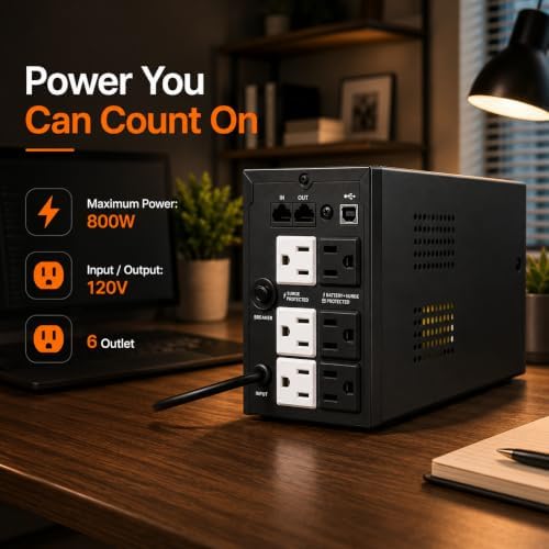 PowMr 1500VA/800W Lithium UPS Battery Backup & Surge Protector - Image 5