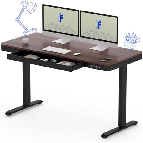 FLEXISPOT Comhar 55" Electric Standing Desk with Storage, Built-in Drawer & USB Charging Ports, Height Adjustable Sit Stand Computer Desk, Quick Assembly, Child Lock, Walnut by Unknown