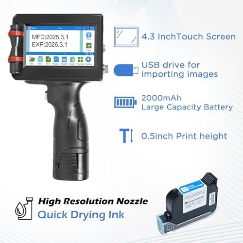 Handheld Inkjet Printer with 42ml Quick-Drying Ink Cartridge, Portable Ink Jet Coding Machine for Text/Date/Batch Number/QR Code/Barcode/Logo, Print Height from 0.08 to 0.5 Inch (ZM-C800) - Image 6