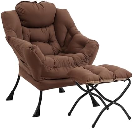 Furlide Lazy Chair with Ottoman, Soft Comfy Chair for Bedroom, Dark Brown by Furlide