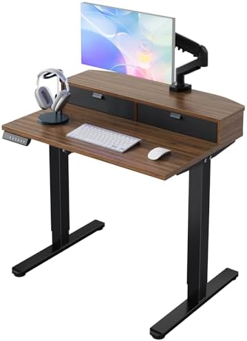 HUANUO 32 x 21 Standing Desk with 2 Drawers, C-Clamp Compatible, Walnut by HUANUO