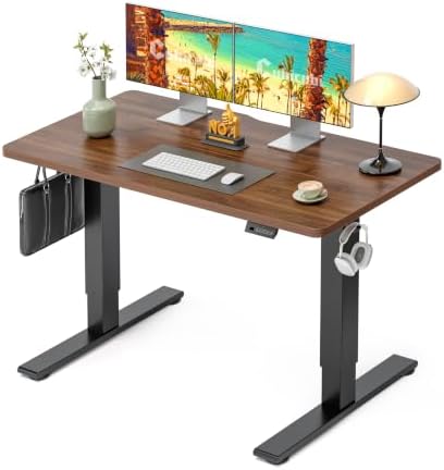 CubiCubi Electric Height Adjustable Standing Desk 48x24 Inch, Dark Walnut by CubiCubi