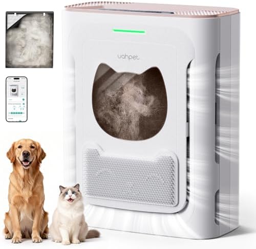 uahpet Pet Air Purifier for Home, Reduce Pet Hair, Dander, Odors, Dust, Smoke for Large Rooms up to 2100 Ft², Air Cleaner with H13 HEPA, Washable Pre-Filter & Air Quality Monitor, White+Pink by uahpet