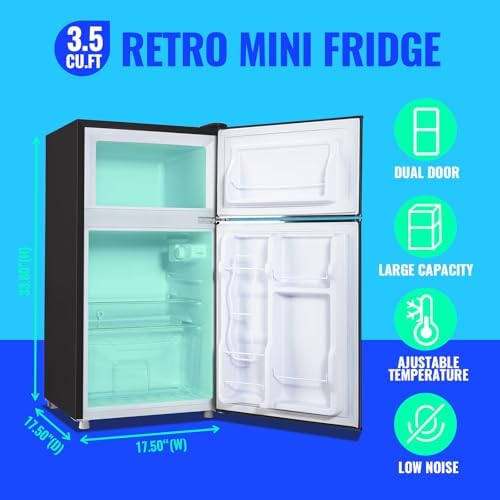 Mini Refrigerator with Freezer Small Fridge Double Door Side Drink Holder Adjustable Glass Shelves, Plastic Crisper, 7 Level Temperature Control for Bedroom, Office, Apartment Black - Image 2