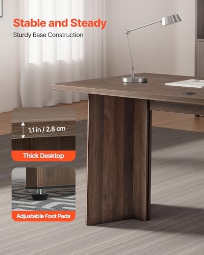 VEVOR 63 in Executive Desk, Large Modern Rectangle Office Table, Heavy Duty Wooden Executive Table with Cable Connection Hole, 250 LBS Load Capacity, Easy Assembly, for Work Study Writing, Walnut - Image 5