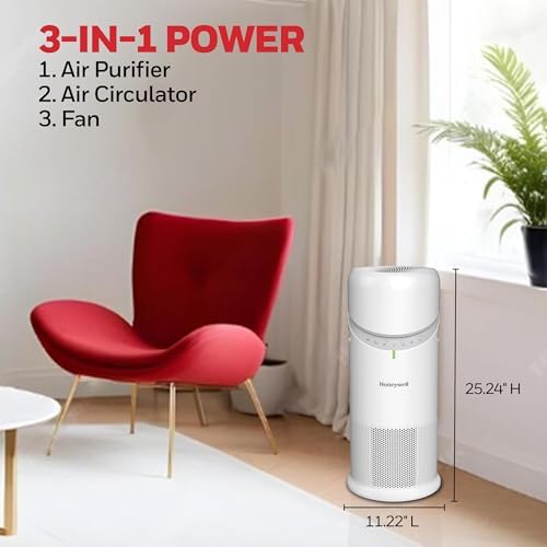 Honeywell Allergen Plus 3-in-1 HEPA Fan Air Purifier, Circulator, White - Image 2
