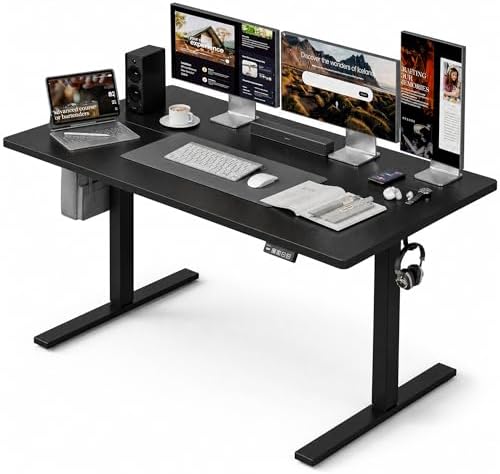 Grandder 55x32 Large Electric Standing Desk, Height Adjustable Computer Desk with 2 Memory Presets, 31.5" Deep Desktop Sit Stand Desk Home Office Desk Workstation Table with Hooks, Black by Grandder