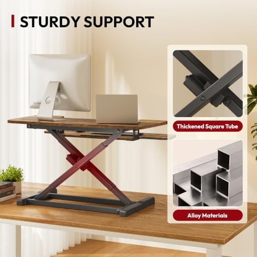 SANODESK Standing Desk Converter with Electric Motor 35" Height Adjustable Desk Riser for Office Home,Monitor and Laptop Workstation with Large Keyboard Tray, Rustic Color - Image 6