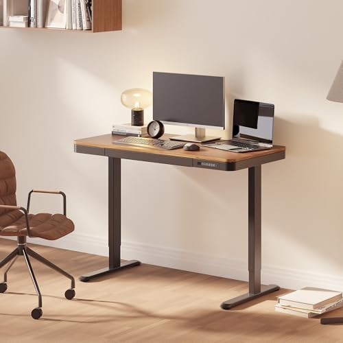 FLEXISPOT Comhar 48" Electric Standing Desk with Storage, Built-in Drawer & USB Charging Ports, Height Adjustable Sit Stand Computer Desk, Quick Assembly, Child Lock, Walnut - Image 2