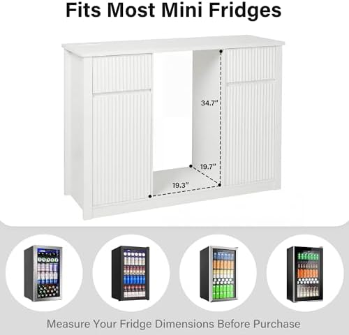 55.1" Coffee Bar Cabinet with Mini Fridge Space, Power Outlet, White - Image 3