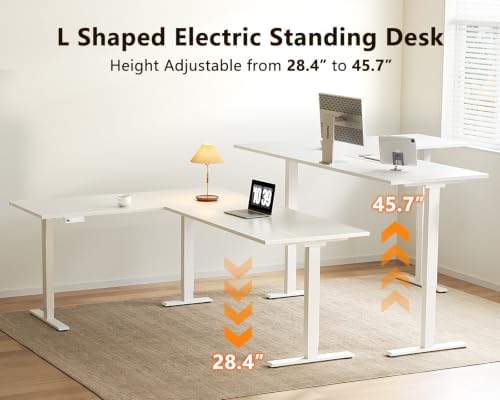 Casaottima 71 Inch L Shaped Electric Standing Desk, Home Office, White - Image 4