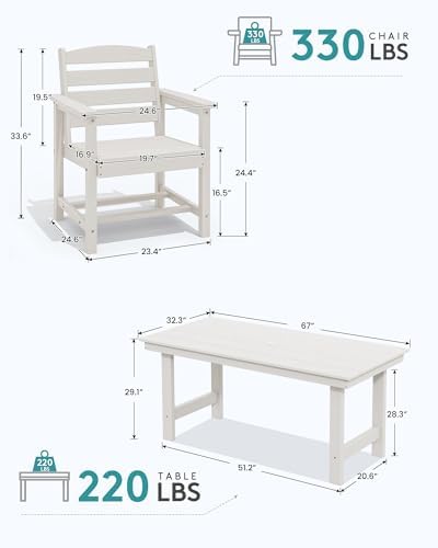 SERWALL HDPE Dining Set with Umbrella, Outdoor Dining Set for 6, White - Image 3