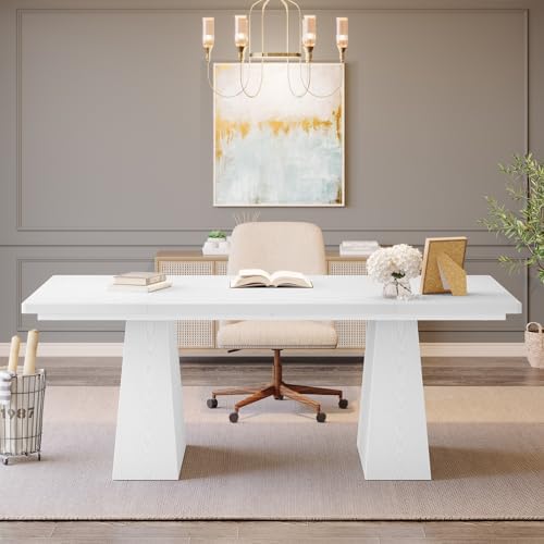 Tribesigns 63-Inch Executive Desk, Large Office Computer Desk with Double Pedestal, Modern Simple Workstations Writing Table Conference Table Business Furniture for Home Office, White - Image 3