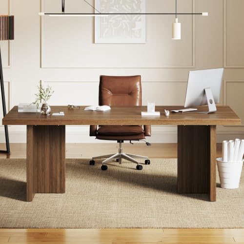 RALGEND 70.9" Executive Desk, Computer Office Desk with Large Tabletop and Sturdy Pedestal Legs,Long Wooden Conference Meeting Room Table for Home Office, Walnut - Image 3