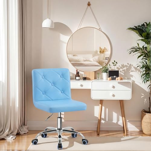 VECELO PU Leather Mid-Back Armless Vanity Chair Adjustable Height 360° Rolling Swivel for Home Office Work - Image 2