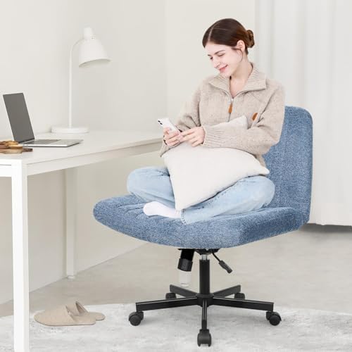 Orange Factory Criss Cross Chair, Wide Fabric Vanity Desk Seat, Blue Wheel - Image 3