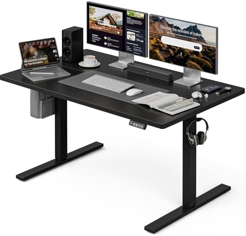 Grandder 47x32 Large Electric Standing Desk, Height Adjustable Computer Desk with 2 Memory Presets, 31.5" Deep Desktop Sit Stand Desk Home Office Desk Workstation Table with Hooks, Black by Grandder