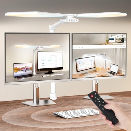 36W LED Desk Lamp with Clamp, Dual-Head Architect Lamp with Remote, White by Unknown