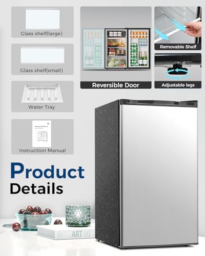 Feelfunn 3.2 Cu.Ft Mini Fridge with Freezer, Small Refrigerator, Silver - Image 5