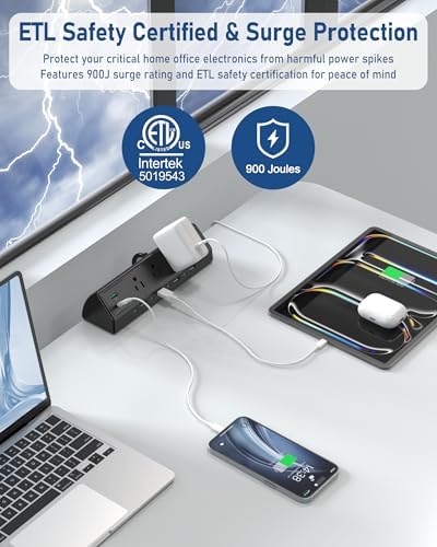 Jgstkcity 90W Desk Clamp Power Strip,12 USB Ports (6 PD 45W USB-C),Surge Protector,ETL Listed Power Hub Extension Cord,Fast Charging Station for Home Office Desk Edge Mount (Black,12 USB-90W) - Image 2